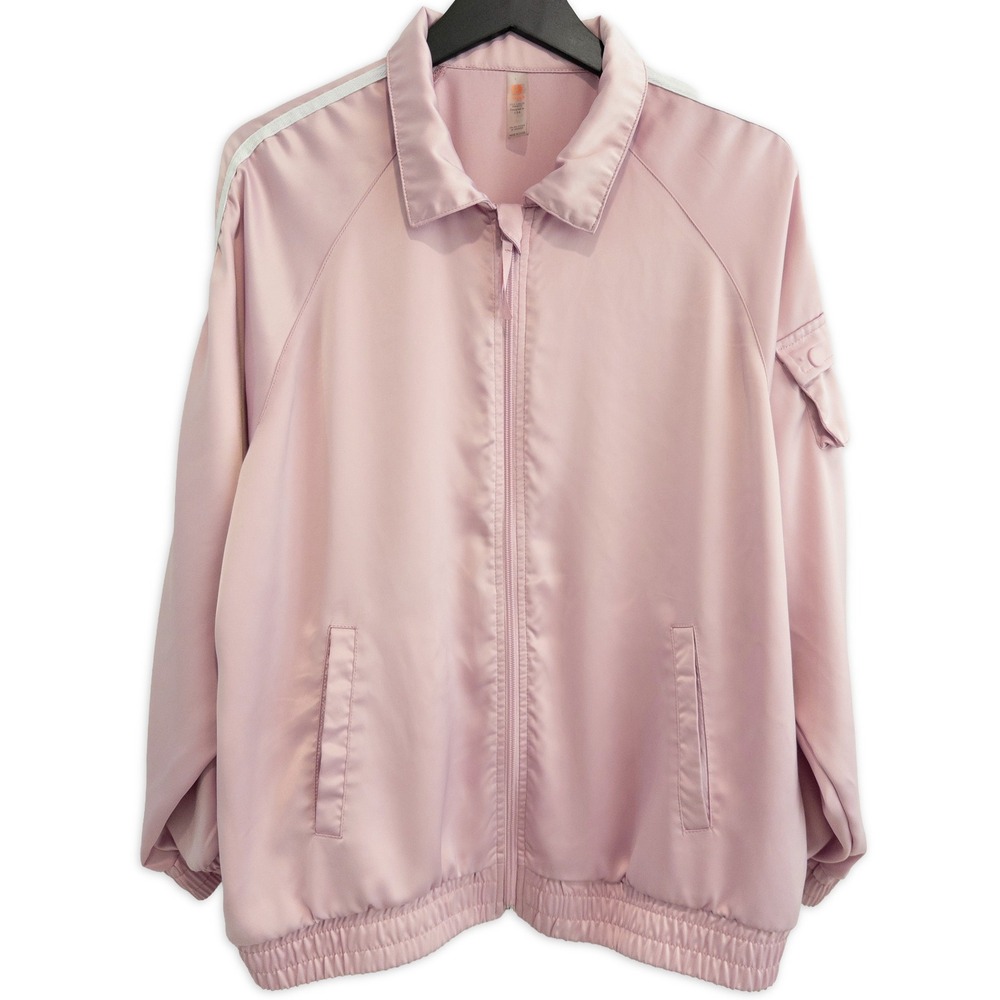 Monoā B Bomber Jacket Womens L Pink Satin Retro Sporty Barbiecore Track Jacket